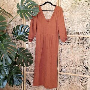 NWT Madewell Pierce Puff Sleeve Midi Dress in Rust Crinkle Poplin